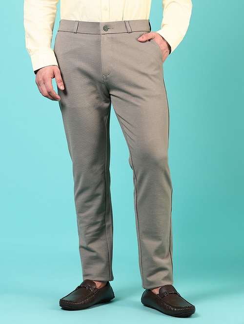 men mid rise solid flat front casual trouser - 21766253 - Standard Image - 0