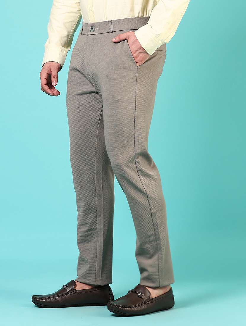 men mid rise solid flat front casual trouser - 21766253 - Standard Image - 2