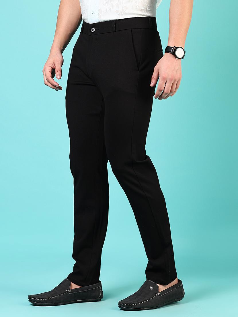 men mid rise solid flat front casual trouser - 21766255 - Standard Image - 2