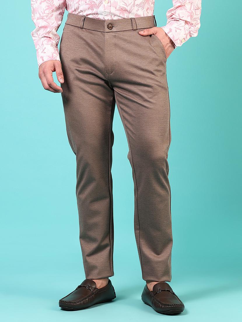 men mid rise solid flat front casual trouser