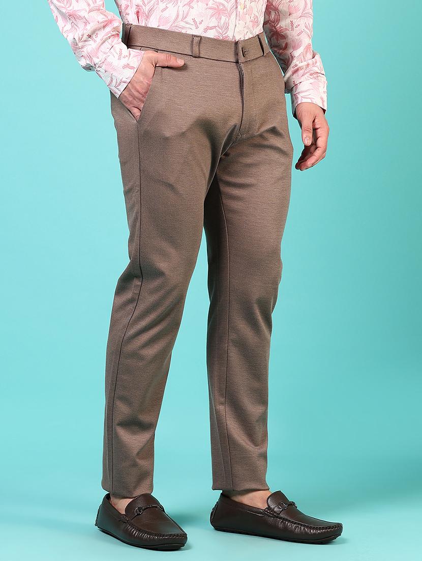 men mid rise solid flat front casual trouser - 21766256 - Standard Image - 2