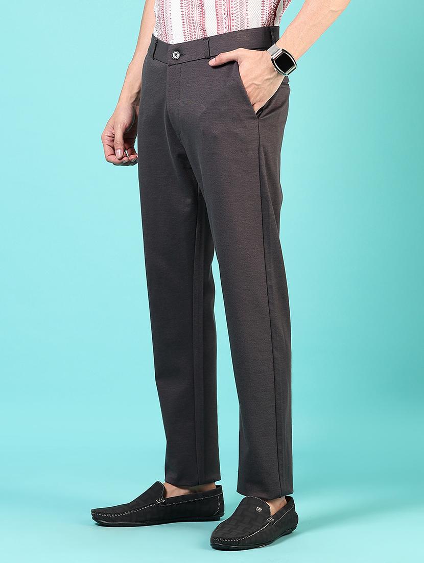 men mid rise solid flat front casual trouser - 21766258 - Standard Image - 2