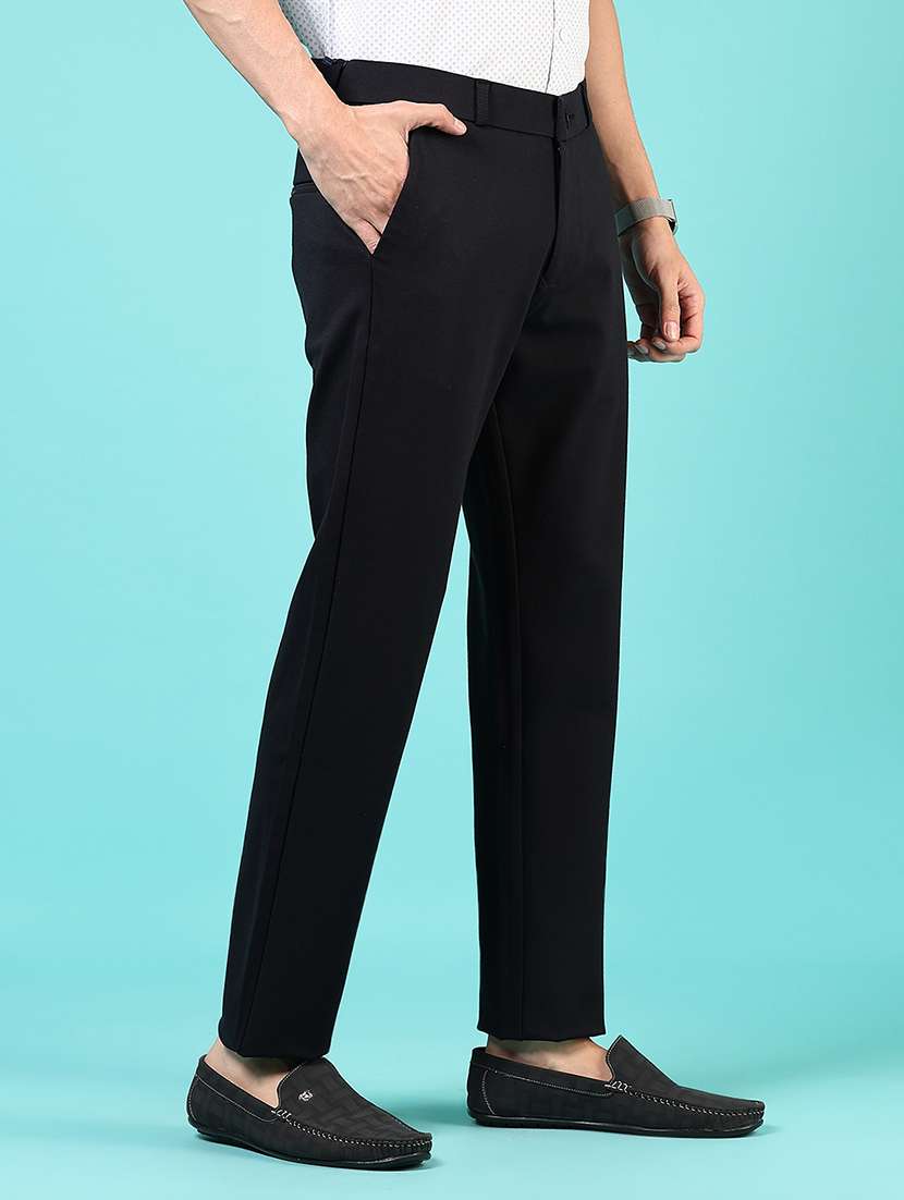 men mid rise solid flat front casual trouser - 21766260 -  Standard Image - 2