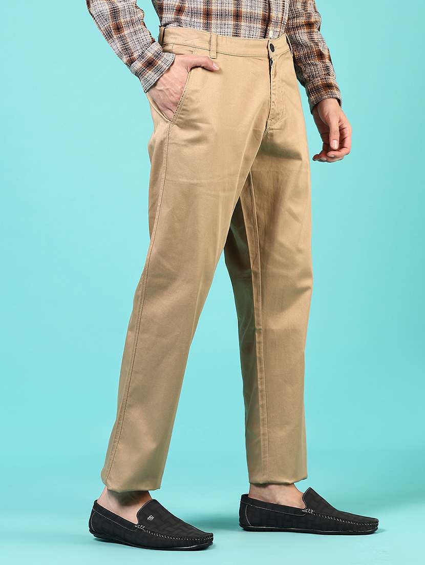men mid rise solid flat front casual trouser - 21766261 - Standard Image - 2