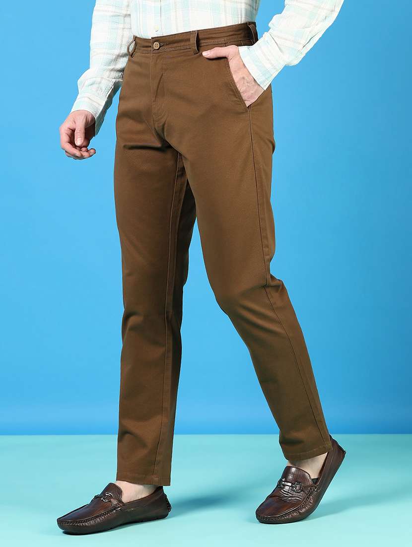 men mid rise solid flat front casual trouser - 21766264 -  Standard Image - 2