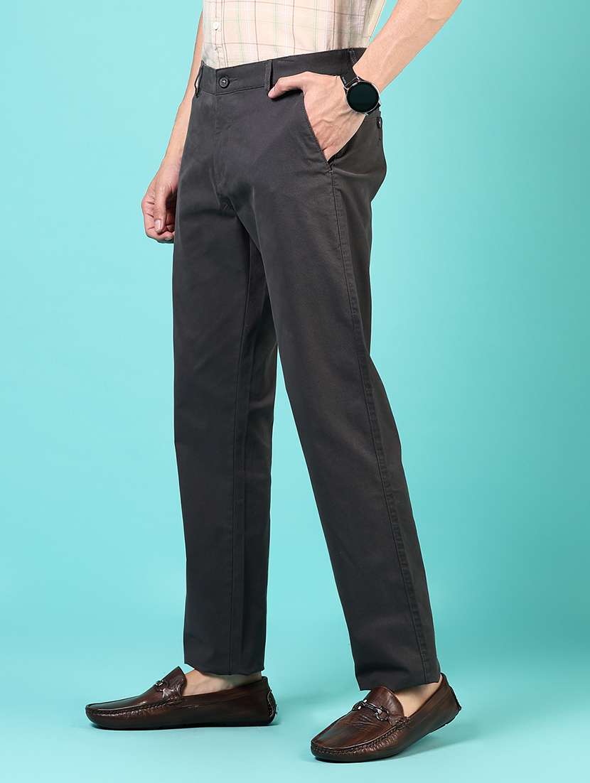 men mid rise solid flat front casual trouser - 21766276 -  Standard Image - 2