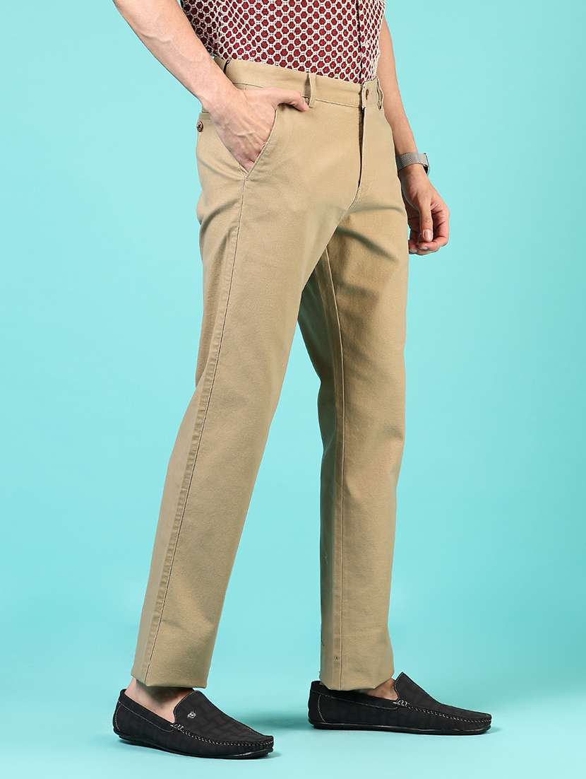 men mid rise solid flat front casual trouser - 21766279 -  Standard Image - 2