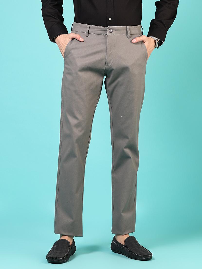 men mid rise solid flat front casual trouser