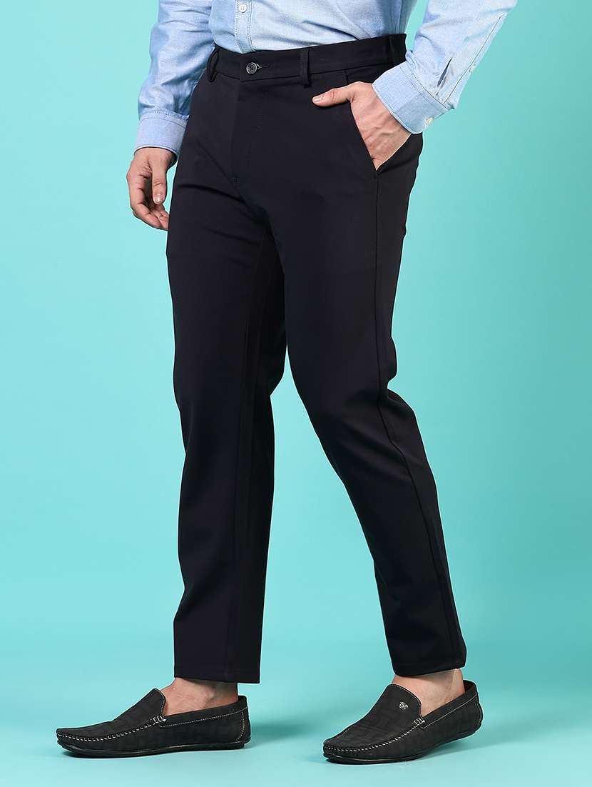 men mid rise solid flat front casual trouser - 21766284 -  Standard Image - 2