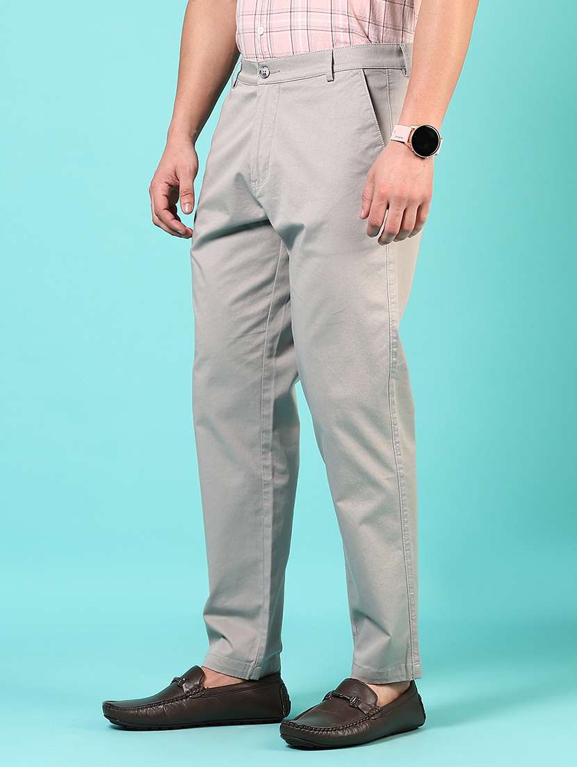 men mid rise solid flat front casual trouser - 21766286 - Standard Image - 2
