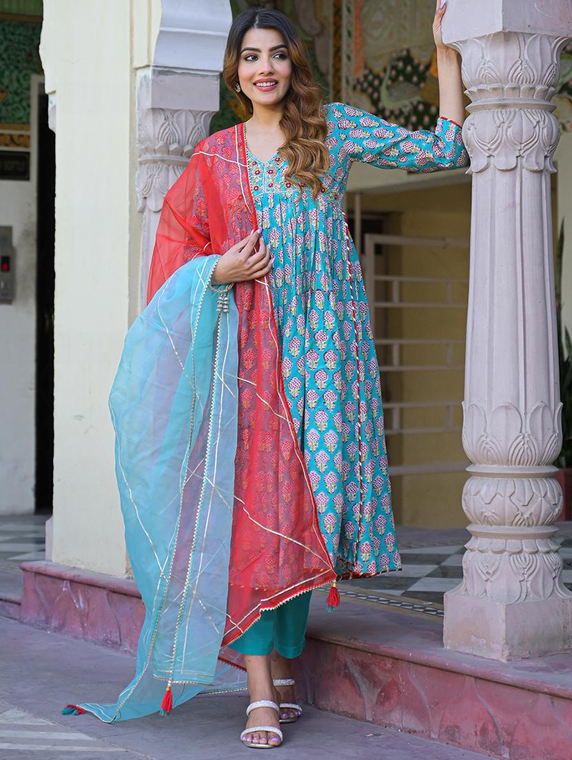 women three quarter sleeve kurta pant with dupatta set - 21766302 - Standard Image - 2