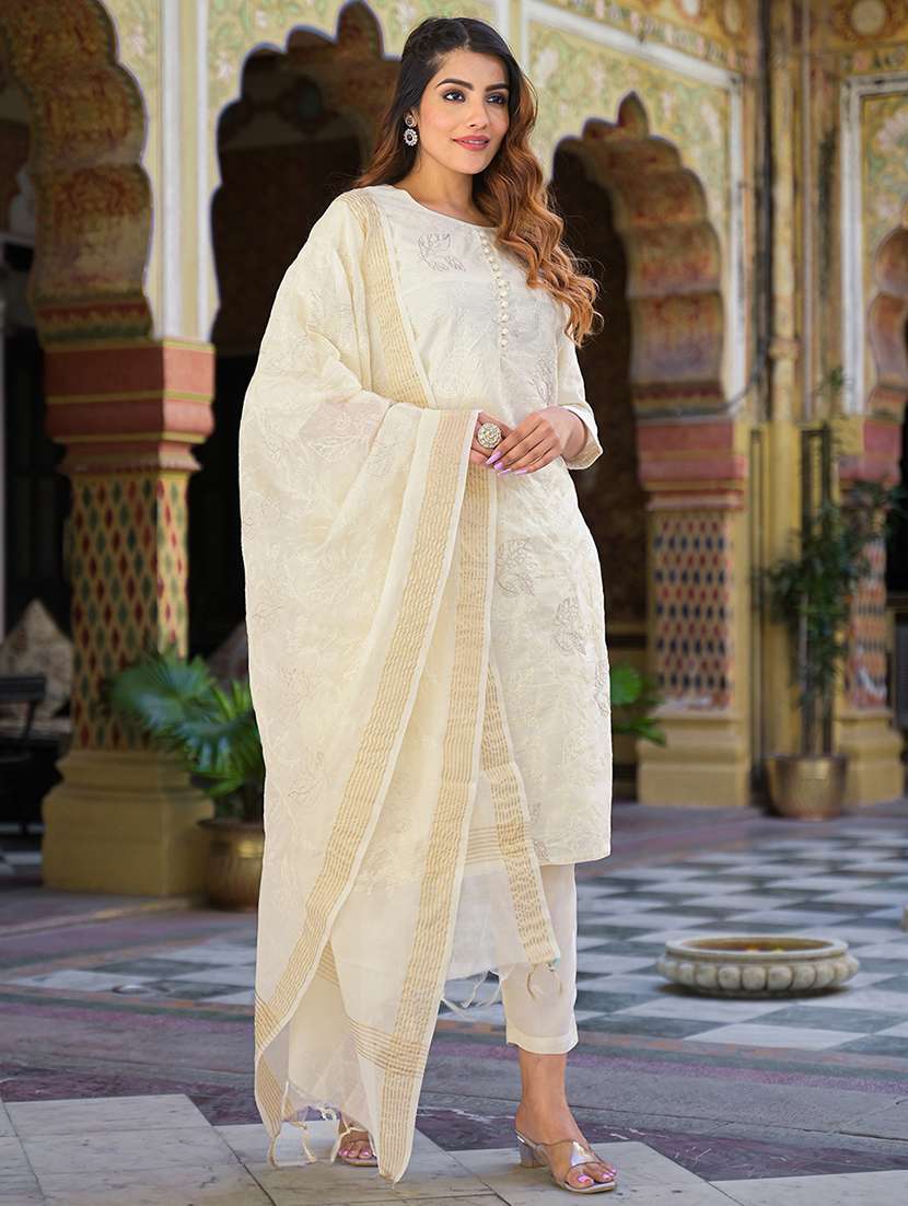 women three quarter sleeve kurta pant with dupatta set - 21766307 -  Standard Image - 2