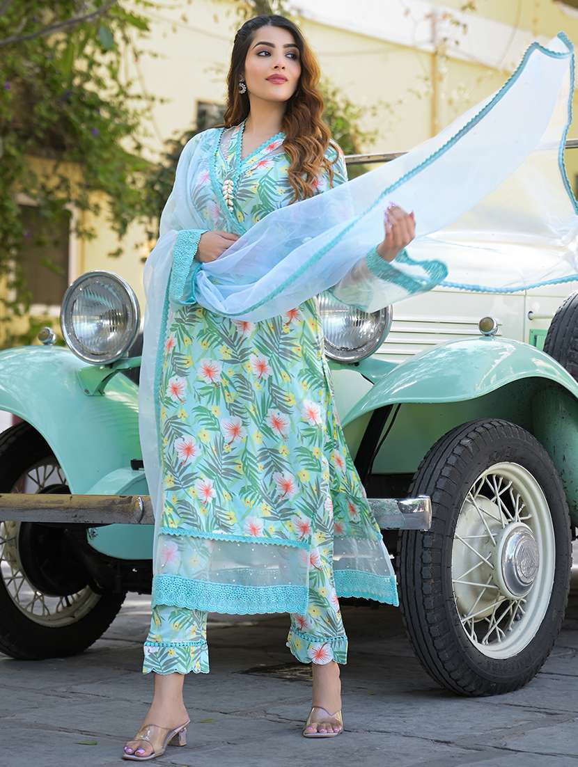 women three quarter sleeve kurta pant with dupatta set - 21766309 - Standard Image - 2