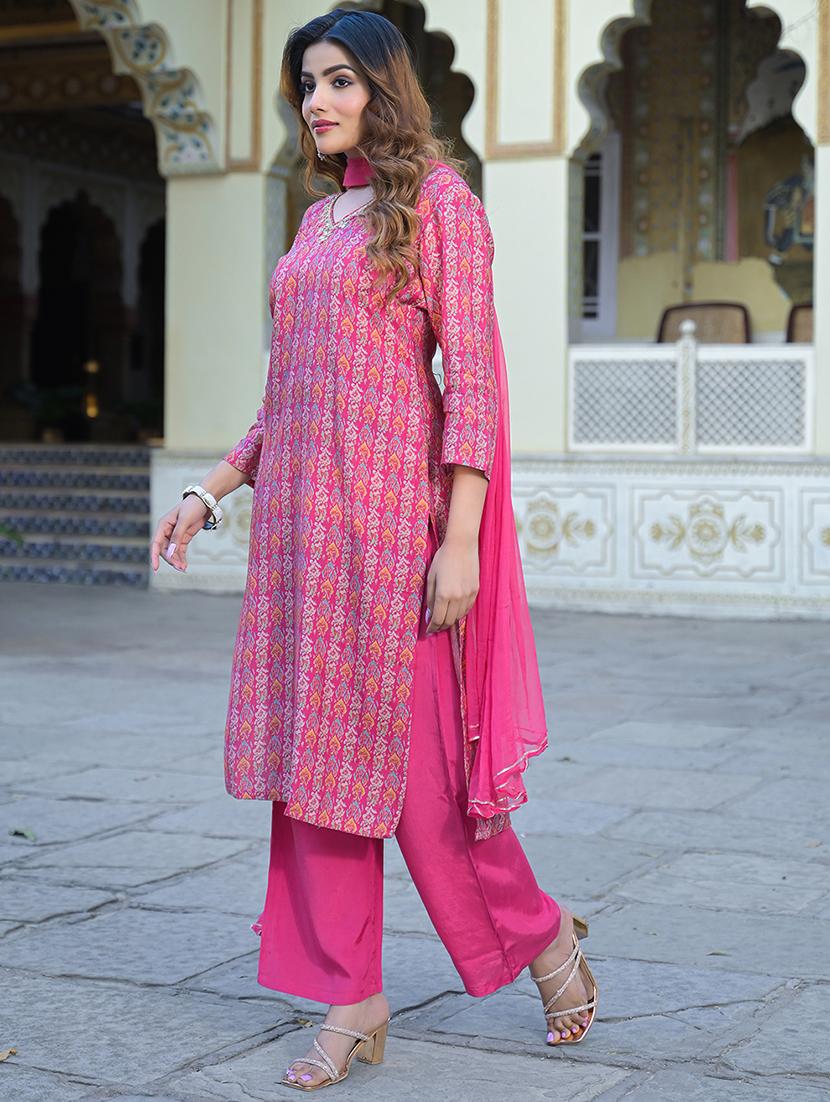 women three quarter sleeve kurta pant with dupatta set - 21766310 - Standard Image - 2