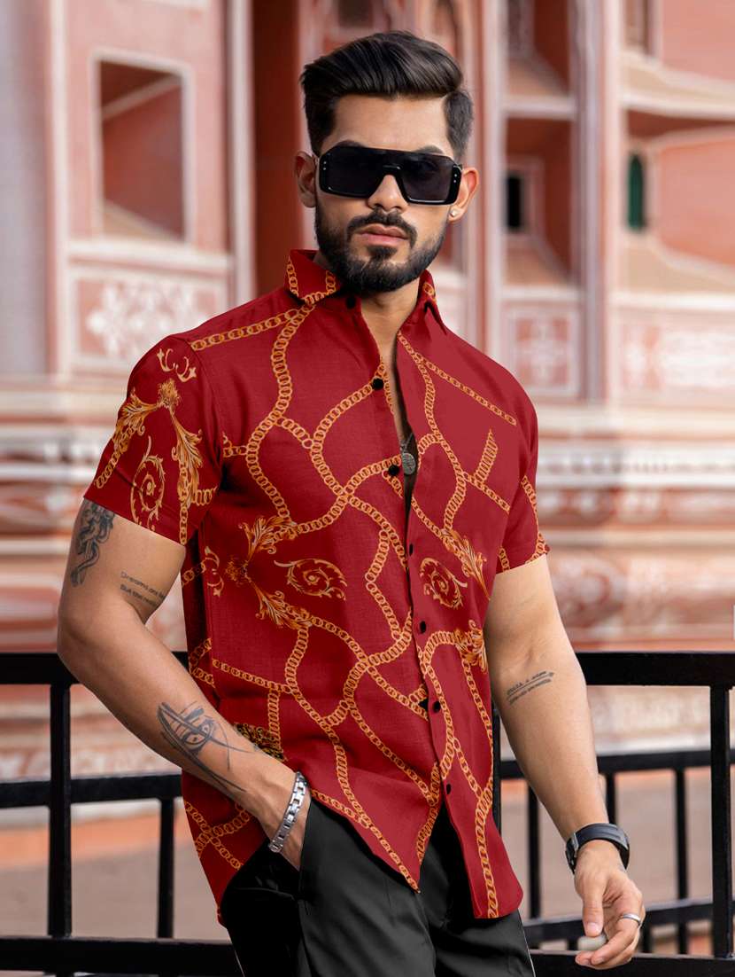 men printed short sleeve regular fit casual shirt - 21766318 -  Standard Image - 2