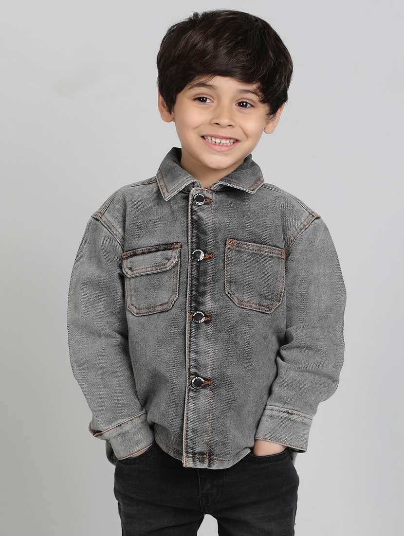 boys solid collared long sleeves shacket 