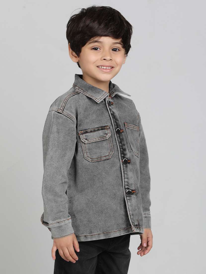 boys solid collared long sleeves shacket  - 21766387 -  Standard Image - 2