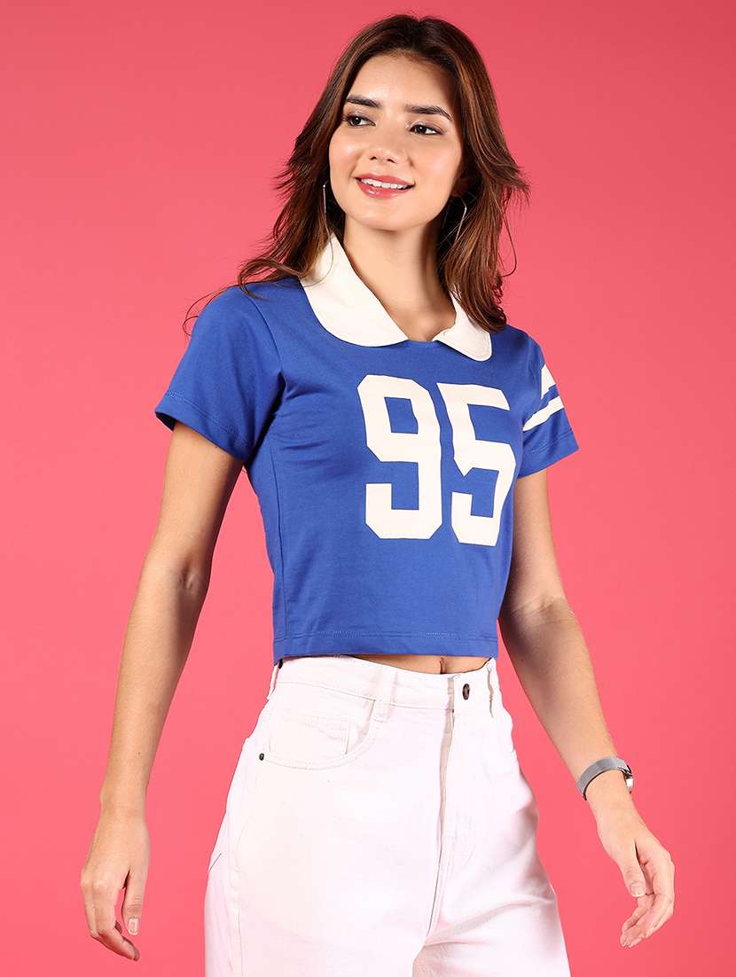 women blue short sleeve crop polo t-shirt - 21766450 -  Standard Image - 2