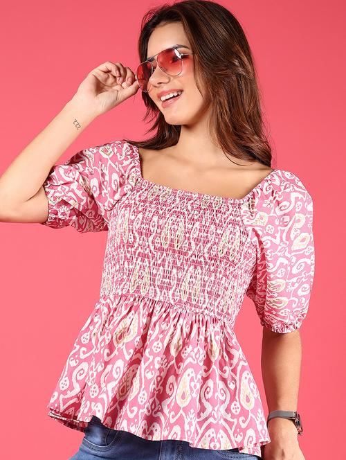 women pink printed square neck peplum top - 21766472 -  Standard Image - 0