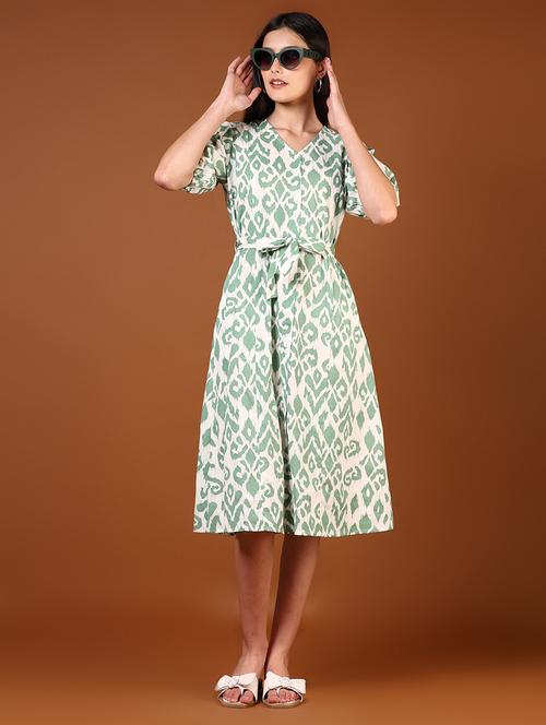 women printed puff sleeves a-line dress - 21766473 - Standard Image - 0