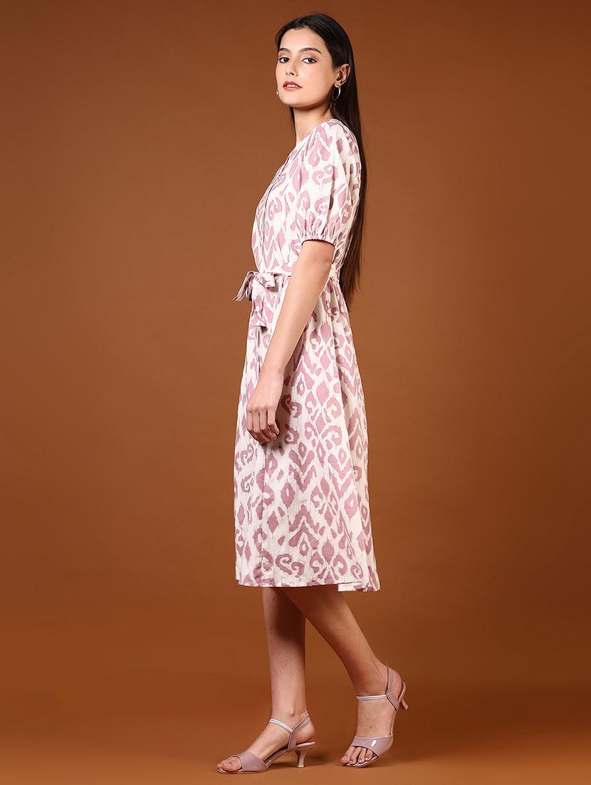 women printed puff sleeves a-line dress - 21766474 - Standard Image - 2