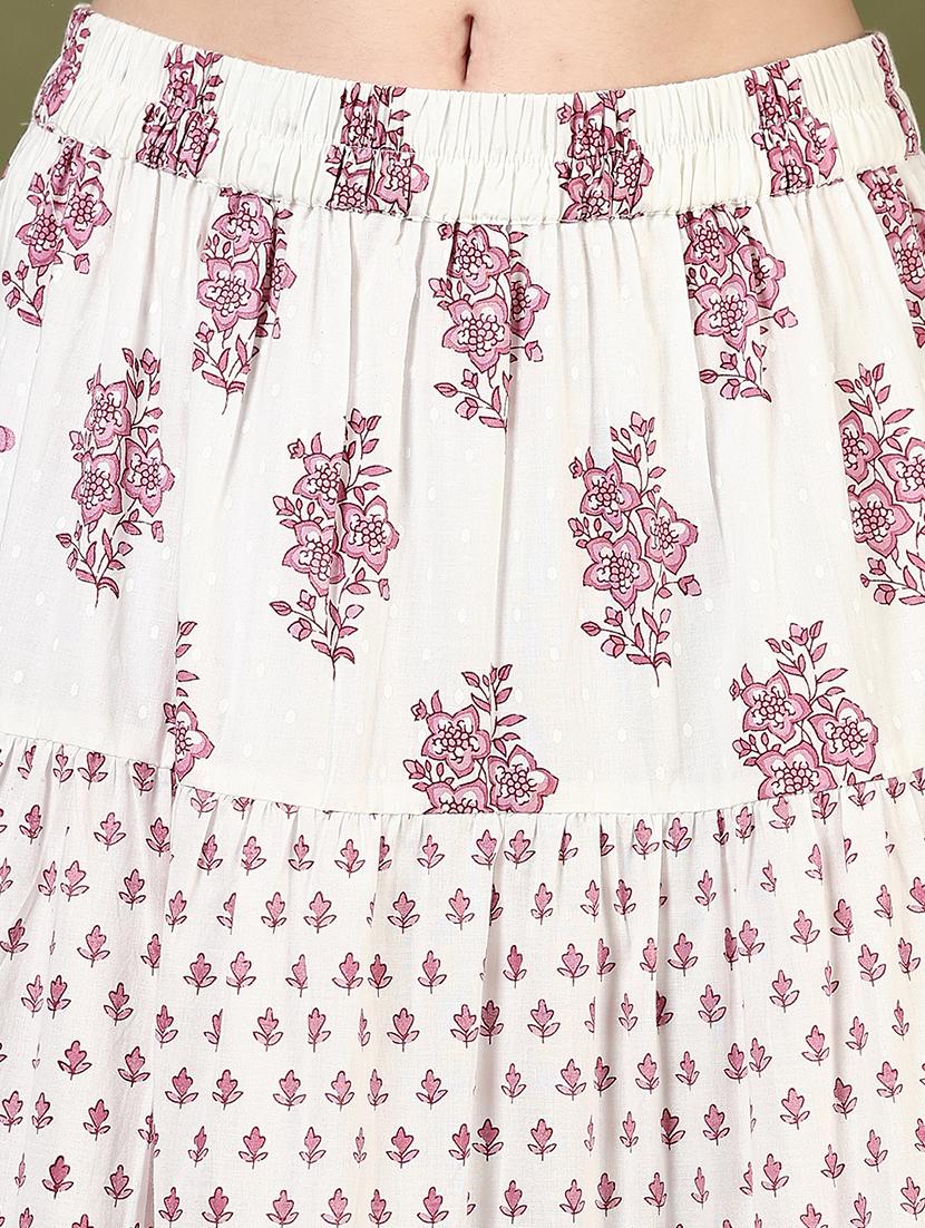 women off white prinred mid rise tiered skirt - 21766490 - Standard Image - 2