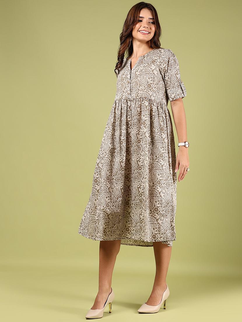women printed notch neck ethnic dress - 21766504 - Standard Image - 2
