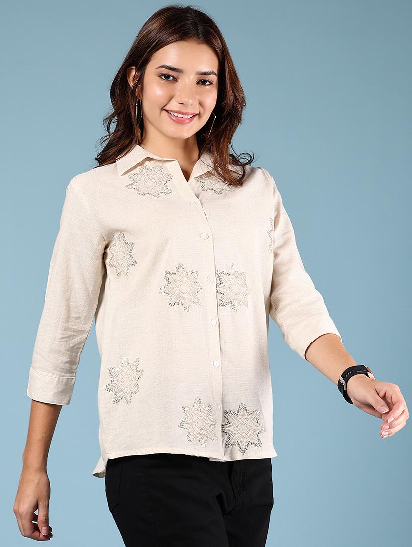 women off white embellished collared shirt - 21766528 - Standard Image - 2