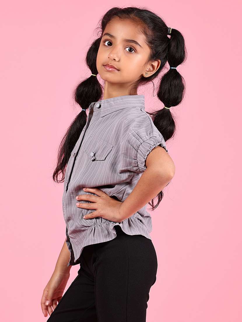 girls solid puff sleeve collared shirt - 21766557 - Standard Image - 2