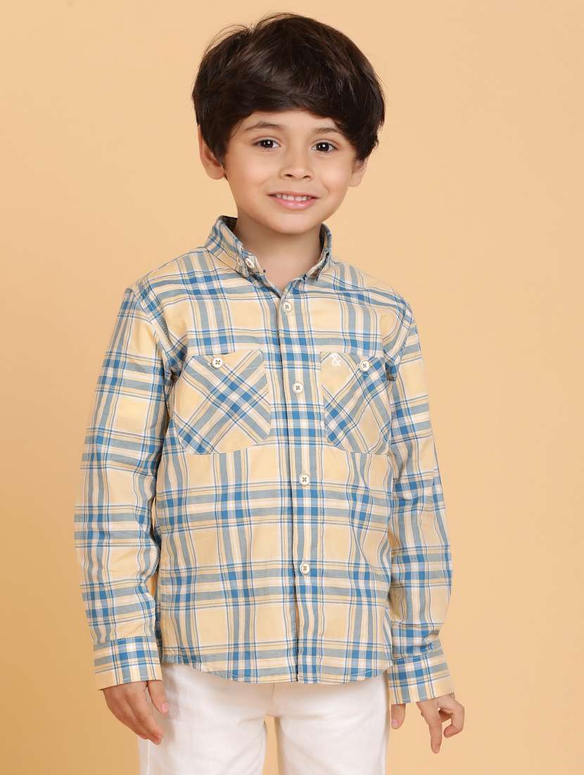 boy checkered collared long sleeves shirt