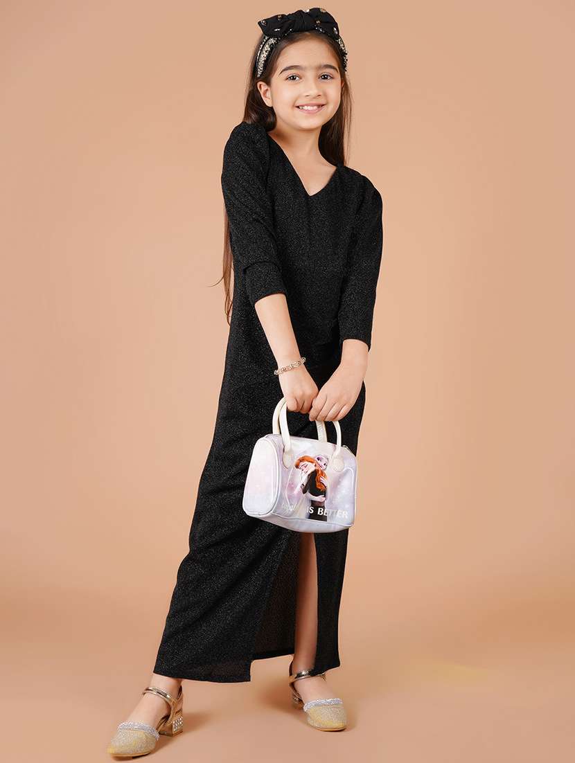 girls black self design three quarter sleeve bodycon dress - 21766664 - Zoom Image - 0