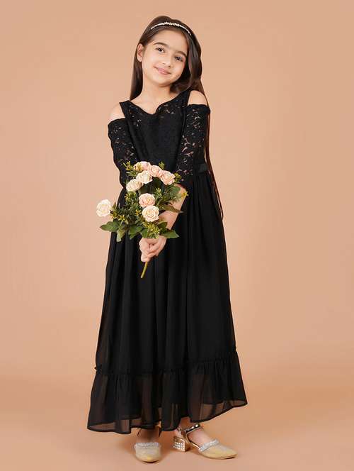 women black self design cold shoulder tiered dress - 21766666 -  Standard Image - 0