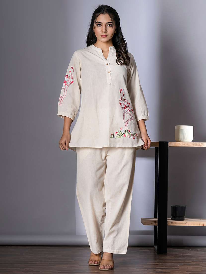 women three quarter sleeve ethnic co-ord set