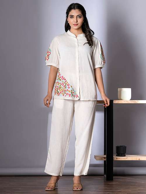 women embroidered short sleeve ethnic co-ord set - 21766719 - Standard Image - 0