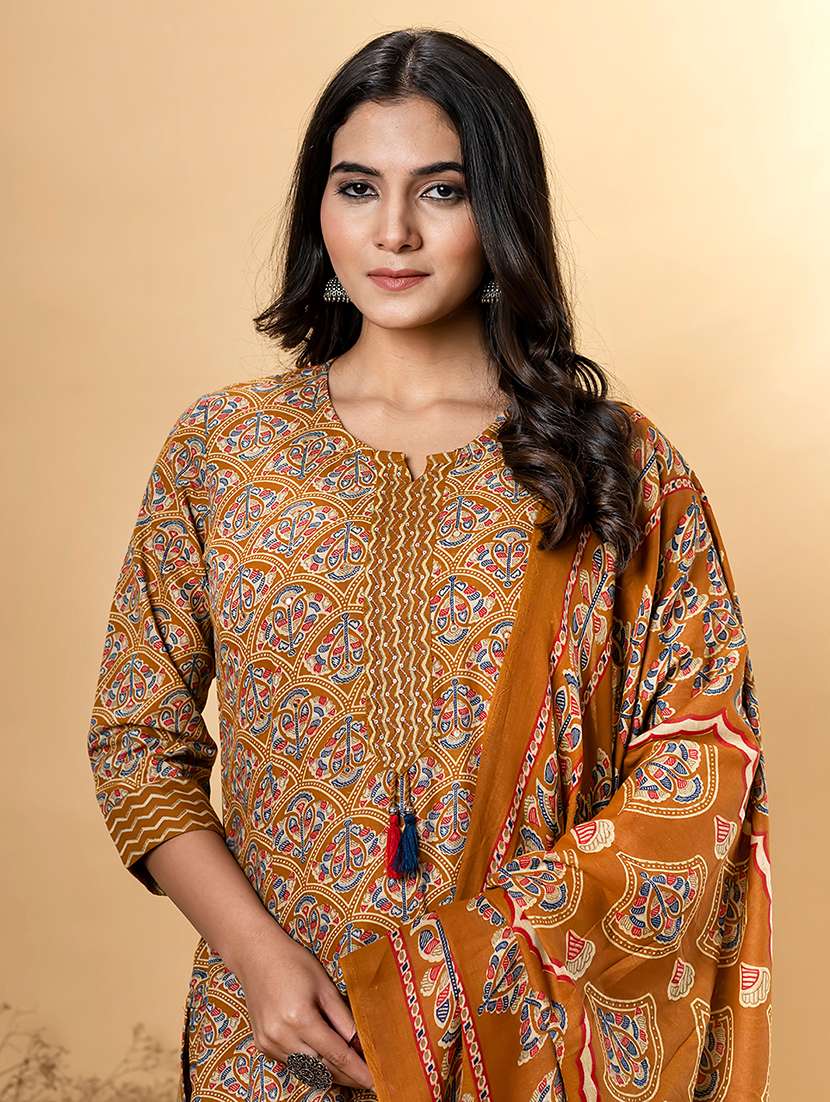 women three quarter sleeve kurta pant with dupatta set - 21766760 -  Standard Image - 2