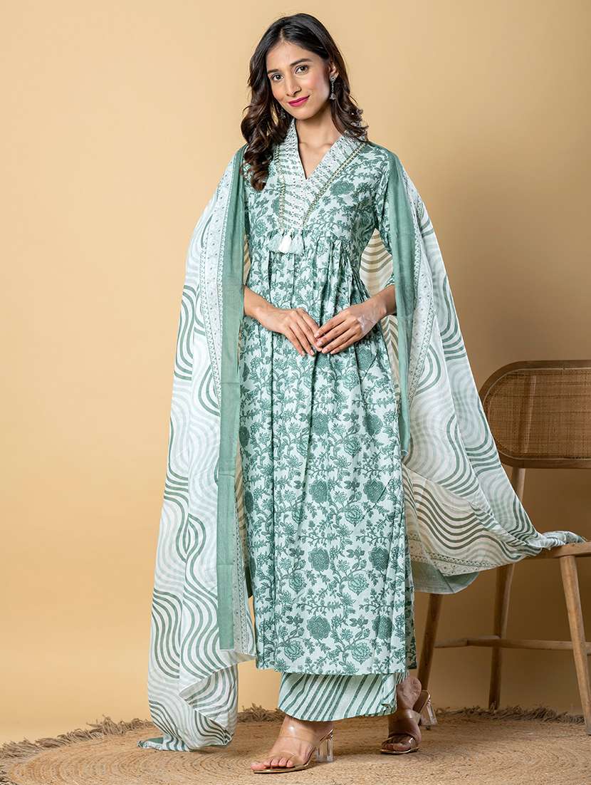 women three quarter sleeve kurta palazzo with dupatta set - 21766773 -  Standard Image - 2