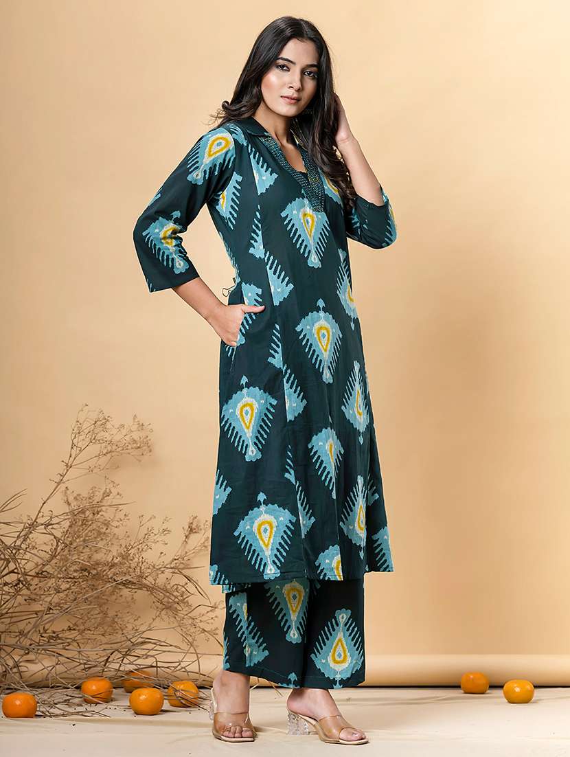 women three quarter sleeve kurta palazzo set - 21766787 -  Standard Image - 2