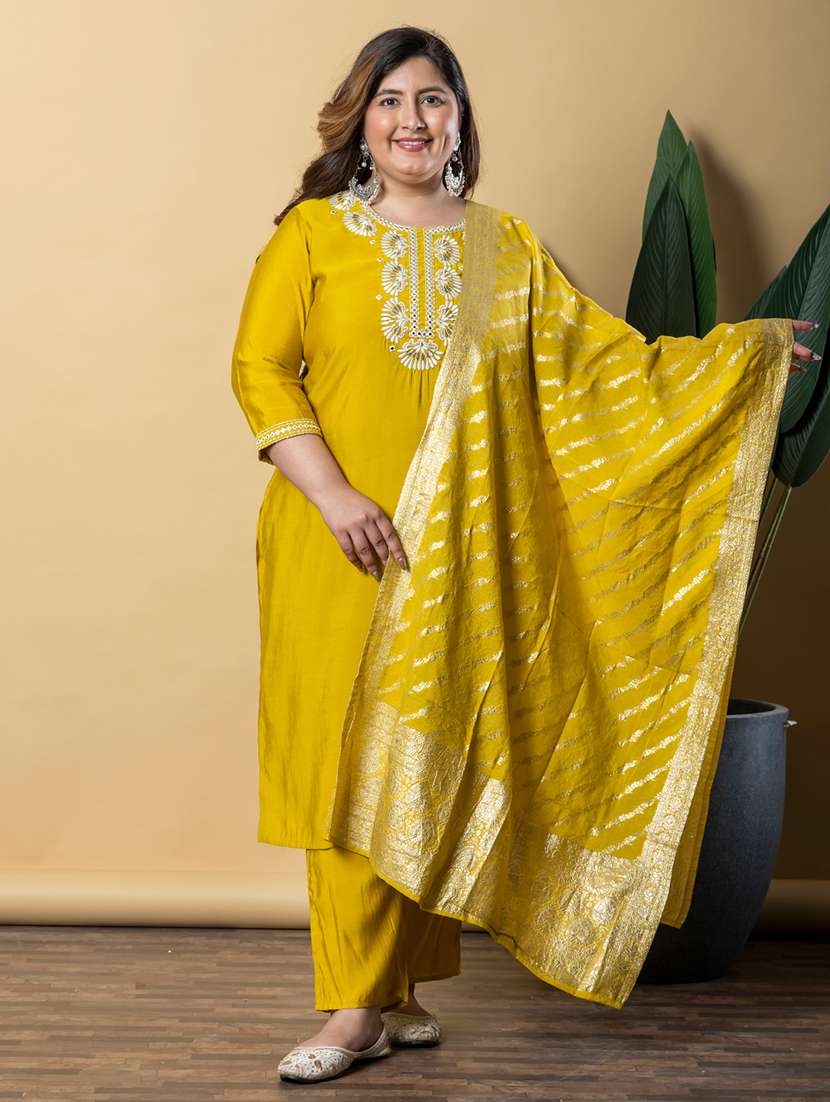 women three quarter sleeve kurta pant with dupatta set