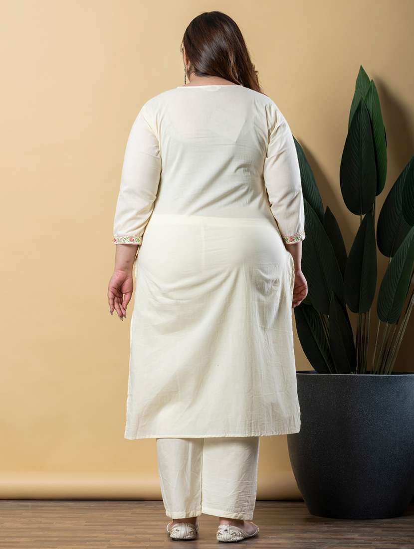 women plus size three quarter sleeve kurta pant set - 21766896 -  Standard Image - 2