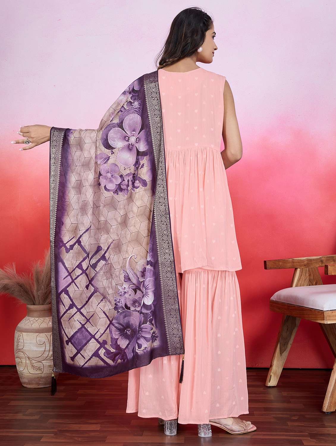 women sleeveless kurta sharara with dupatta set - 21766922 - Standard Image - 2