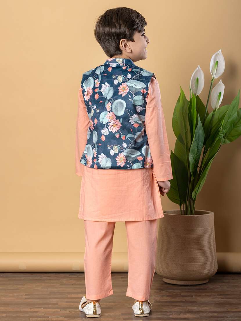 boys printed long sleeves kurta pyjama with jacket set - 21766935 -  Standard Image - 2