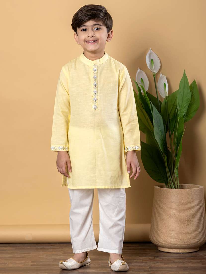 boys solid long sleeves kurta pyjama set