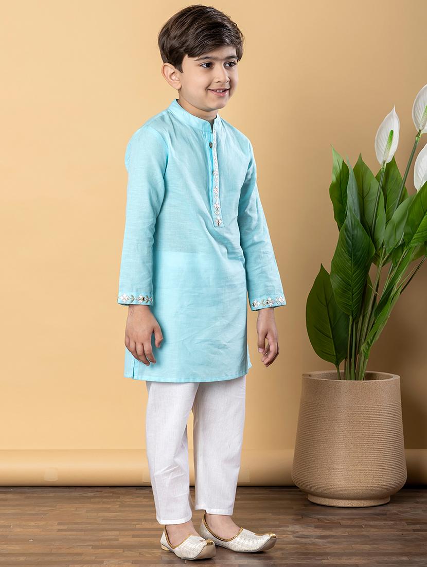 boys solid long sleeves kurta pyjama set - 21766940 - Standard Image - 2