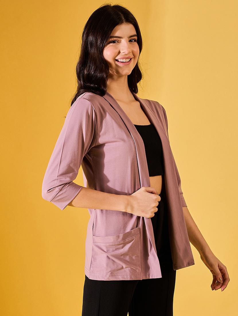 women solid three quarter sleeves regular shrug - 21766957 - Standard Image - 2