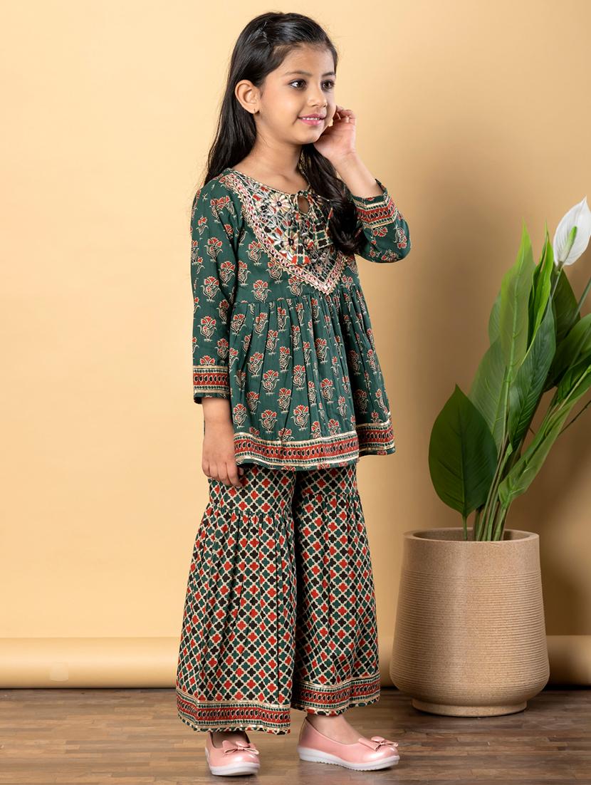 girls three quarter sleeve kurta sharara set - 21766975 - Standard Image - 2