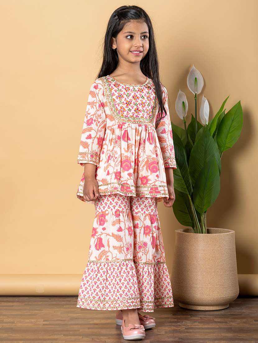 girls three quarter sleeve kurta sharara set - 21766976 -  Standard Image - 2