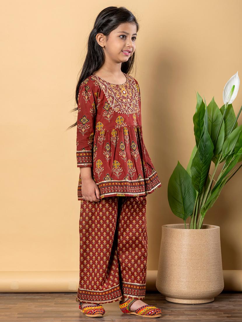 girls three quarter sleeve kurta palazzo set - 21766977 - Standard Image - 2