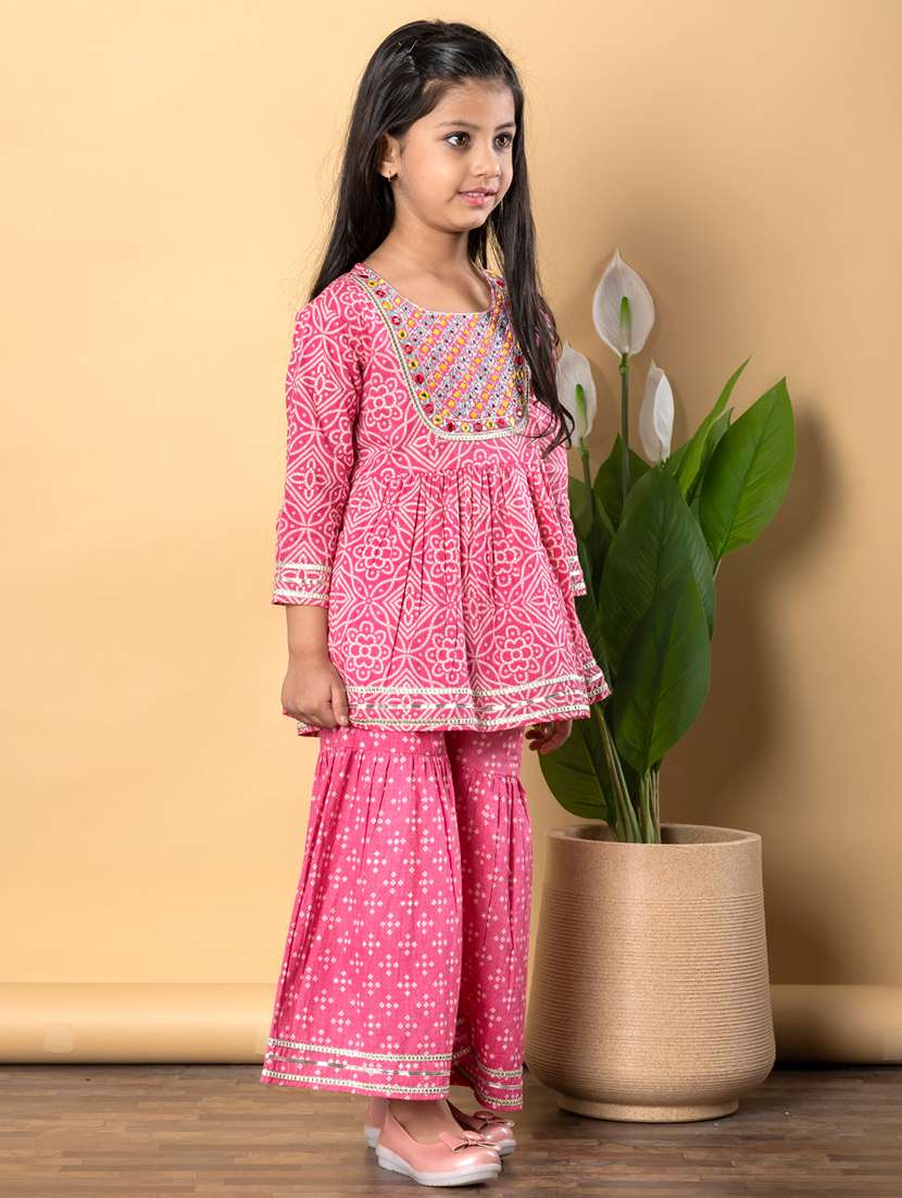 girls three quarter sleeve kurta sharara set - 21766979 - Standard Image - 2