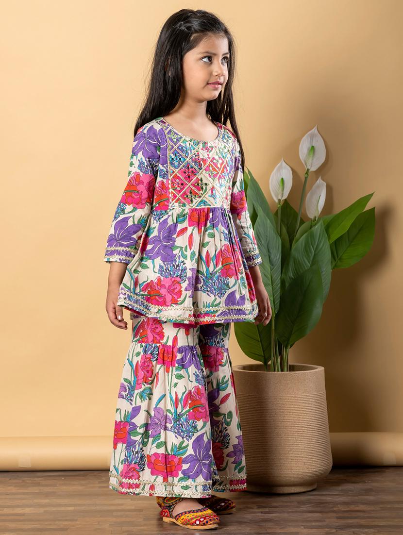 girls three quarter sleeve kurta sharara set - 21766984 - Standard Image - 2