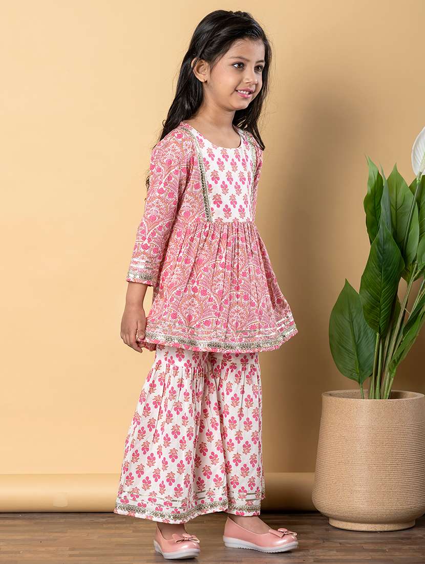 girls three quarter sleeve kurta sharara set - 21766989 -  Standard Image - 2